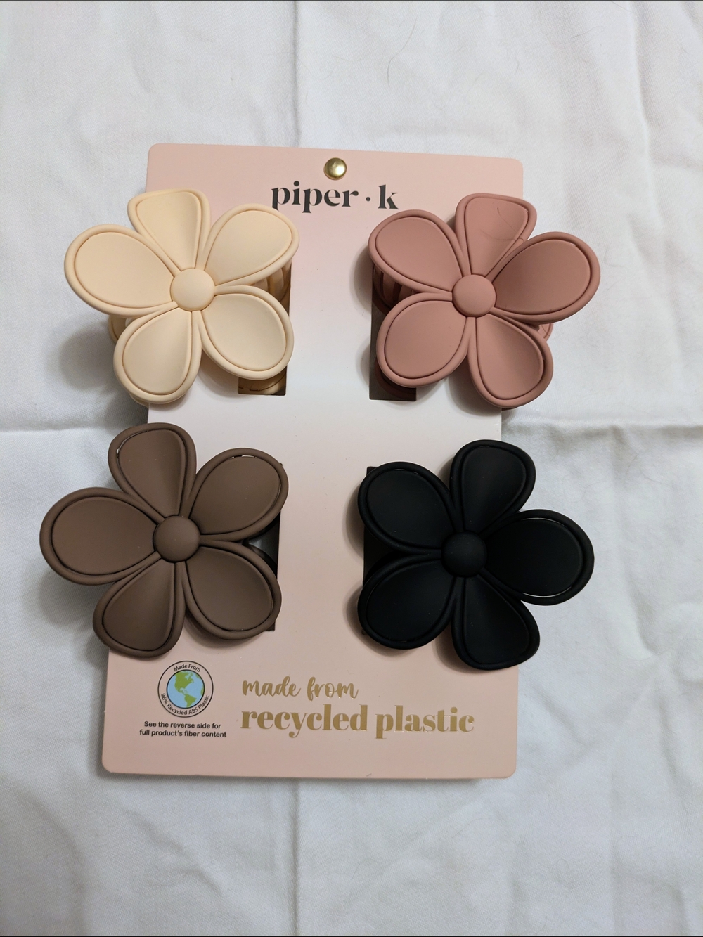 2/$25 - Piper K Flower Hair Clips - Cream, Mauve, Taupe, Black - Set Of 4